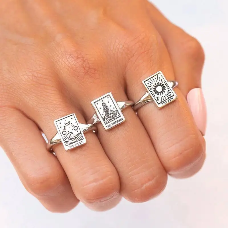 

Vintage Tarot Rings for Women Men Aesthetic Retro Stainless Steel Jewelry Finger Rings Couple Friends Gifts 2021 Trend