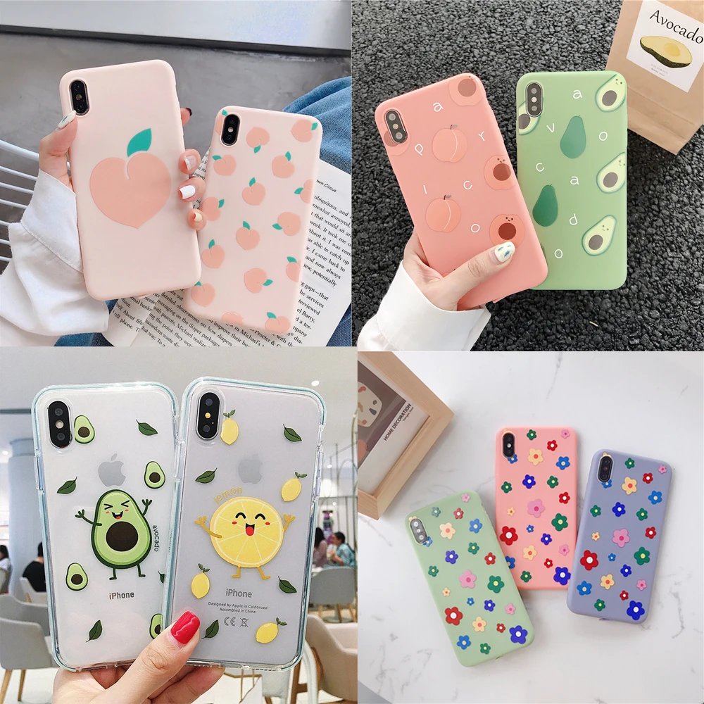 Карамельный розовый чехол для девочек iPhone X XS 11 Pro Max XR летний силиконовый чехол с изображением персиковых фруктов и цветов авокадо для iPhone 7 6 6S 8 Plus чехол