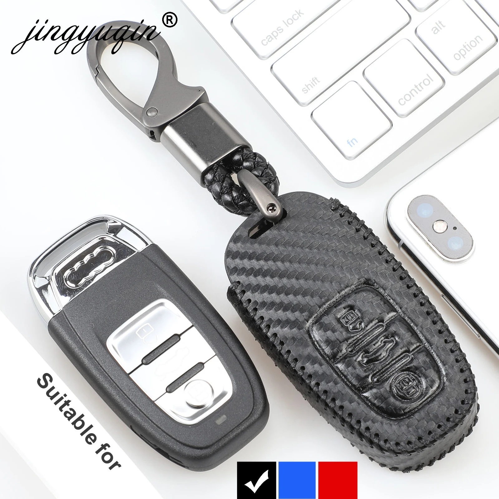 

Автомобильный карбоновый смарт-брелок с дистанционным управлением, чехол для Audi A1 A3 A4 A5 A6 A7 A8 Quattro Q3 Q5 Q7 2009-2015, оплетенный брелок