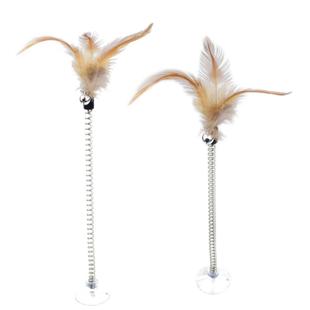 

1PCS Cat Teaser Toy Suction Cup Spring Bell Pet Teaser Toy Cat Interactive Toy Cat Funny Toy Feather Cat Teaser Toy Dorakitten