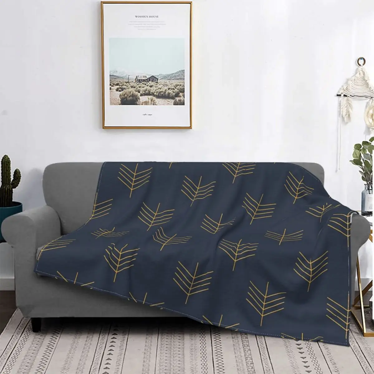 

Manta a cuadros con estampado de Art Déco para cama, manta mullida con capucha y diseño de cuadros en el sofá, color azul marino