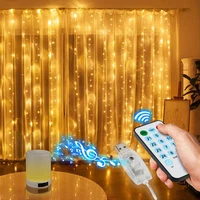 3mx3m 300led sound music activated usb curtain string lights hanging hook fairy lights remote control led curtain string lights