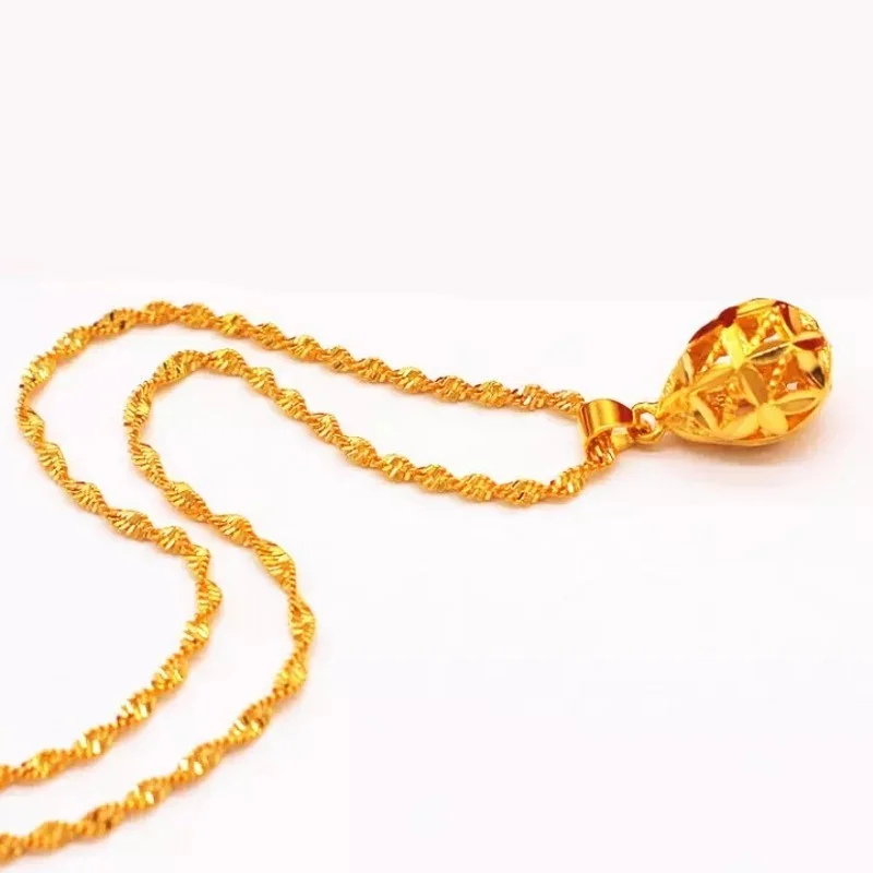 

Hollow drop-shaped gold necklace popular fashion Vietnam gilded sand ladies clavicle necklace jewelry gift