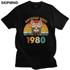 Стильная мужская забавная крутая футболка с 1980 года, летняя футболка хлопковая футболка с коротким рукавом, Винтажная футболка, подарок на 40-й день рождения, футболка для любителей кошек