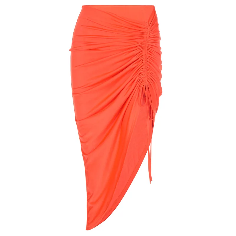 

Women Casual Long Skirt Solid Slim Folds Shirring Lacing Package Hips Party Night Club Elegant Sexy Women Skirt Summer 2021 New