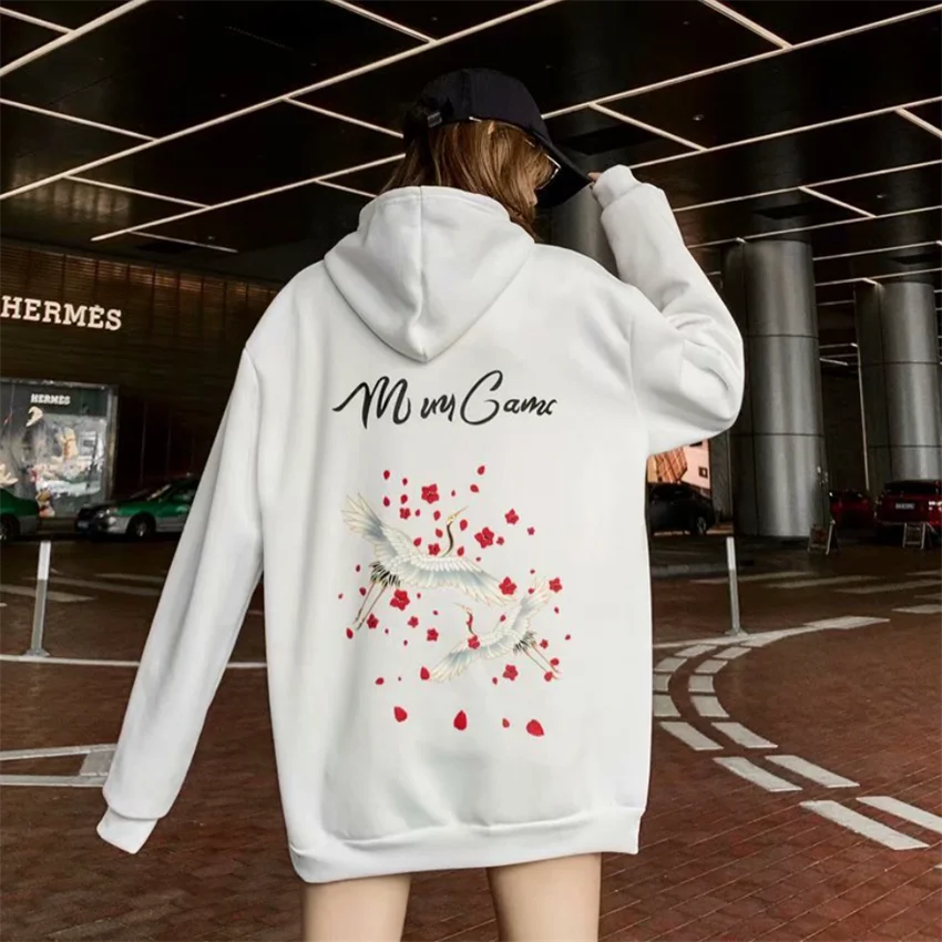 

Men's autumn and winter hooded hoodie Japan and Korea leisure crane letter printing loose young lazy fashion couple clothes