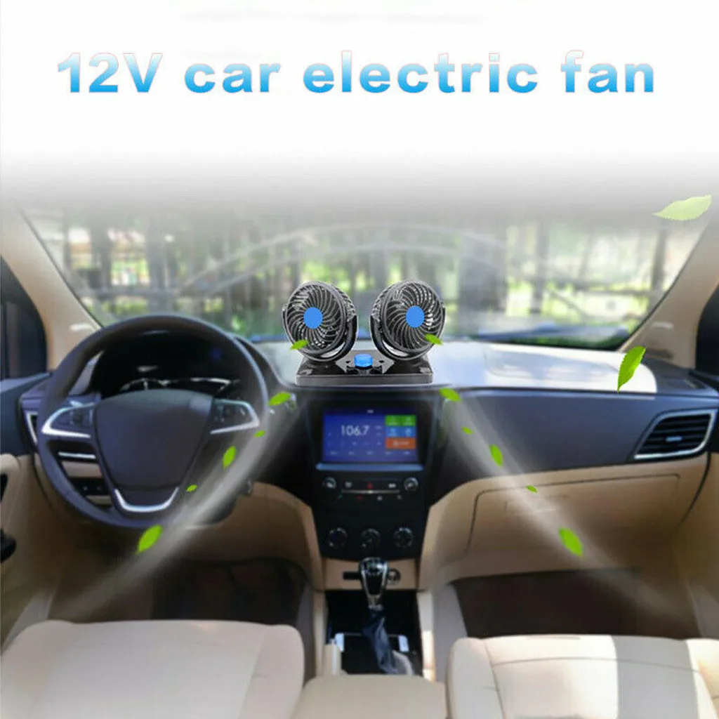 

Car Fan 12V 360 Degree fan, Mini Rotating all-round Adjustable Automatic air-cooled Double Head Low Noise Cooling Fan Car Air