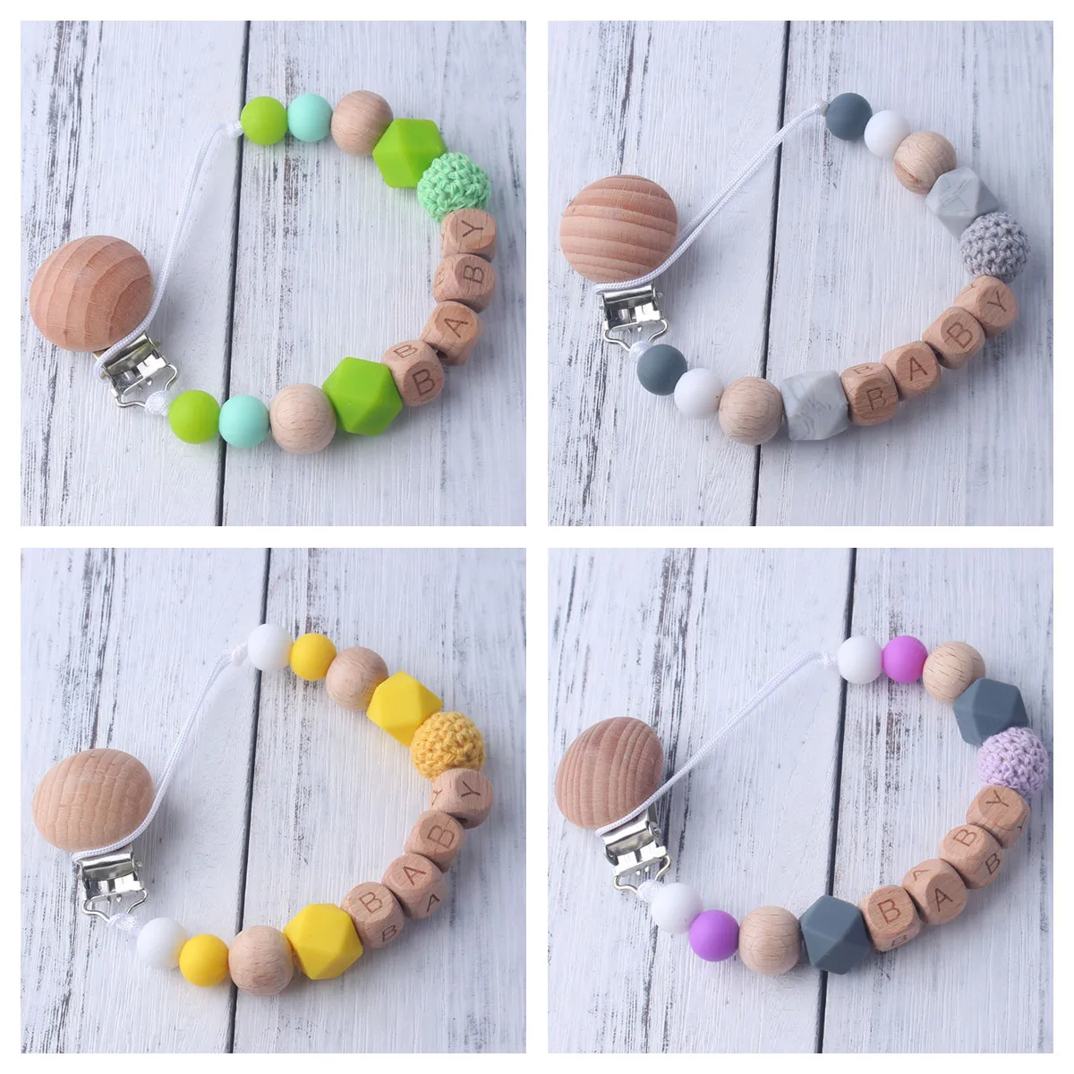 

Именные розовые силиконовые зажимы для детской соски с бусинами, 1 шт.