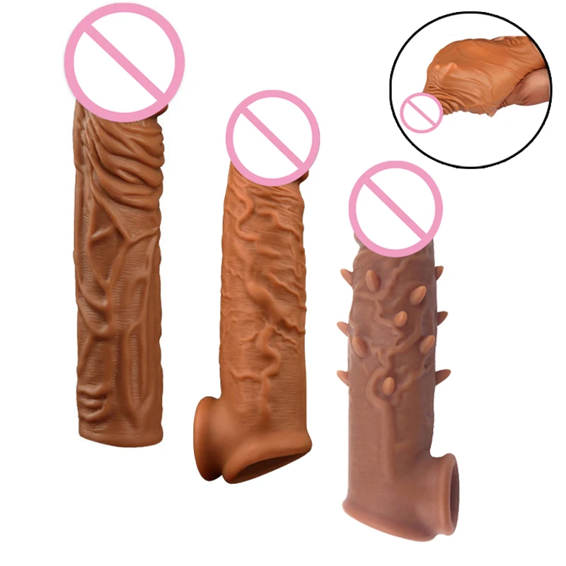 

Soft Silicone Reusable Penis Extender Sleeve Male Cock Enlargement Penis Barbed Condoms For Men Dildo Enhancer Delay Ejaculation