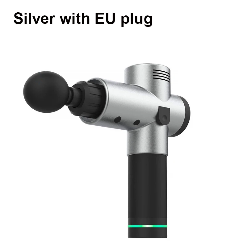 silver with EU plug Лечебный массаж Пистолеты 3 шестерни мышечный массажер Боль спортивные мышцы Вибрационный расслабляющий машина расслабиться похудения сброса 4 головки - Цвет: silver with EU plug