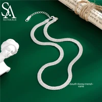 sa silverage sparkling collarbone chain wholesale 4mm 38cm5cm s925 sterling silver wide woven necklace white silver