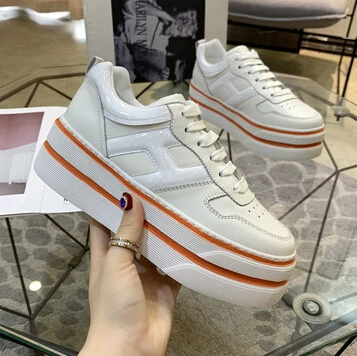 Zapatillas mujer; Новинка года; Цвета: зеленый, нейлон; красивые женские кроссовки на высокой платформе 6 см со шнуровкой; мягкая кожа - Цвет: color 7
