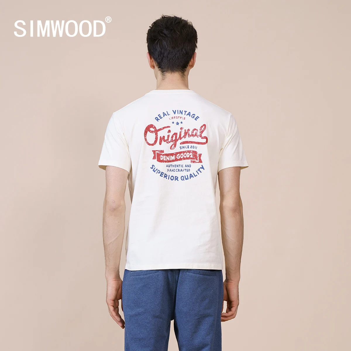 

SIMWOOD 2022 летние новые классические винтажные мужские футболки с буквенным принтом, 100% хлопок, мягкие удобные топы размера плюс, брендовая оде...