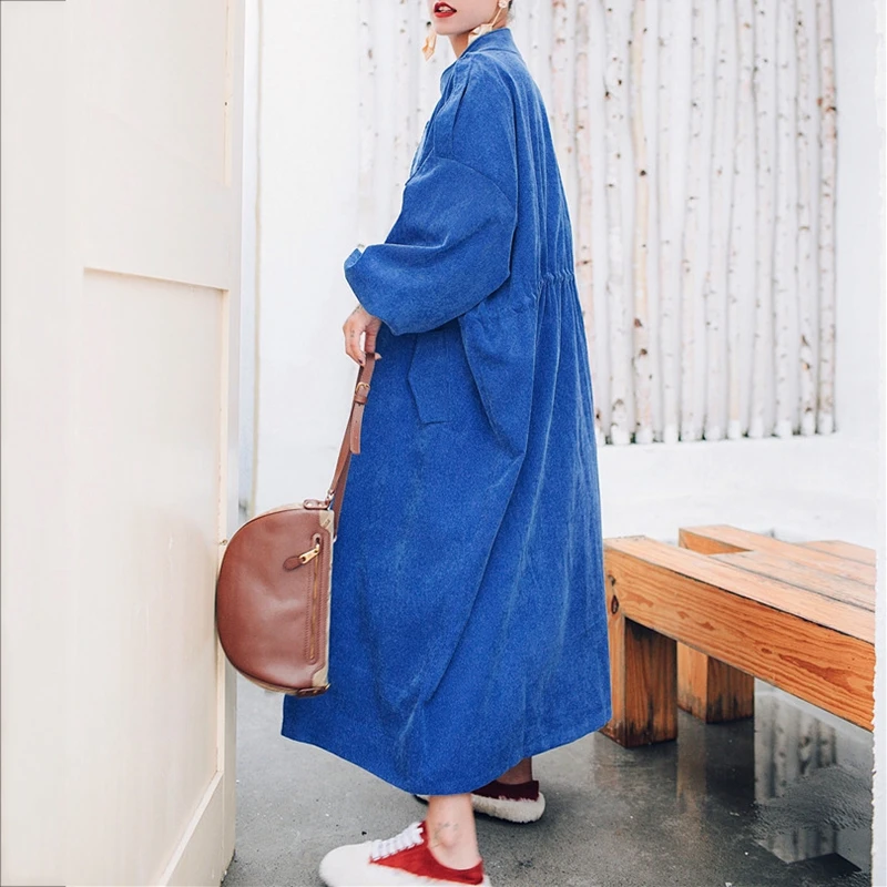 RealShe длинное пальто для женщин стоячий воротник рукав фонарик сплошные пакеты