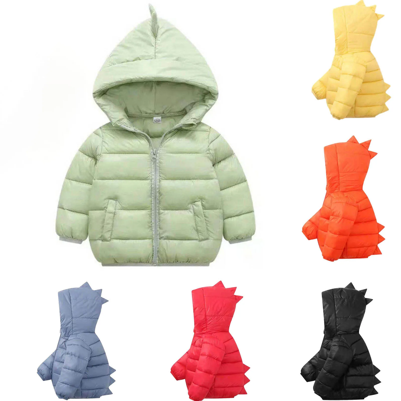 

2021 New Toddler Kids Cute Zipper Solid Thick Dinosaur Hooded Warm Jacket Children Outwear Children's Coat Winter Clothes