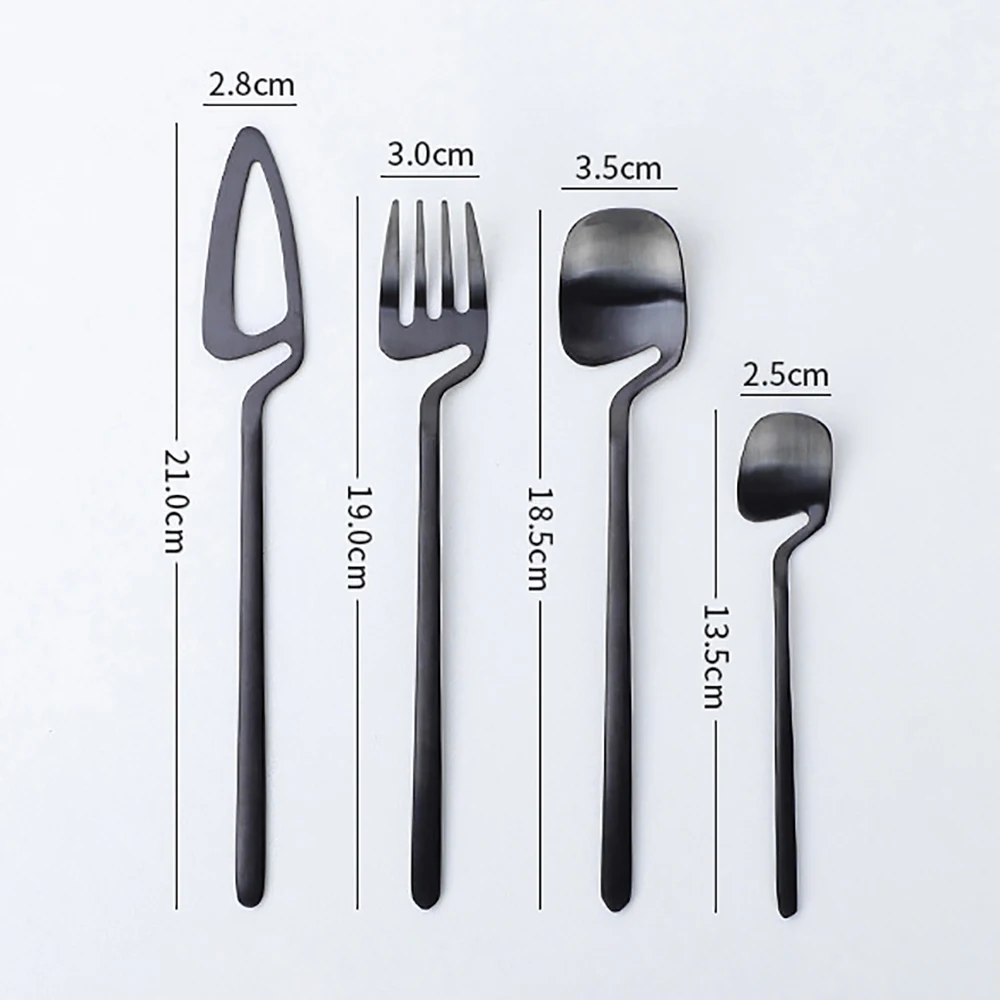 

4pcs Cutlery Stainless Steel Set Black Tableware Fork Knife Sets Kitchen Tools Ice Cream Desserts Soup Coffee Door Spoons Dinner