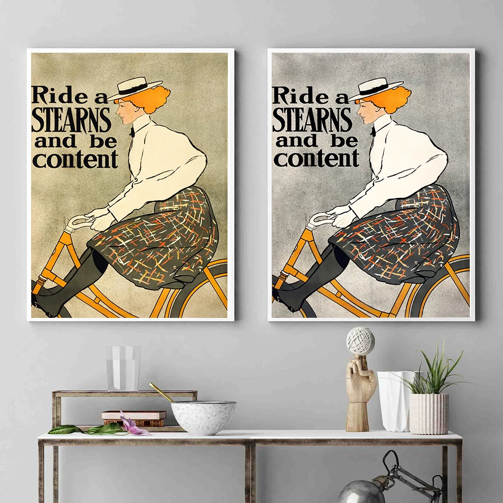 Винтажный рекламный постер на велосипеде картина холсте Поезде в стере