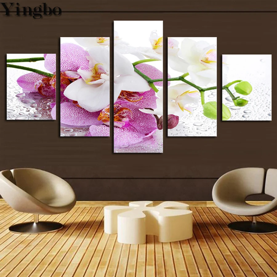Модульная алмазная живопись 5 шт. картины с цветами орхидеи мозаика вышивка