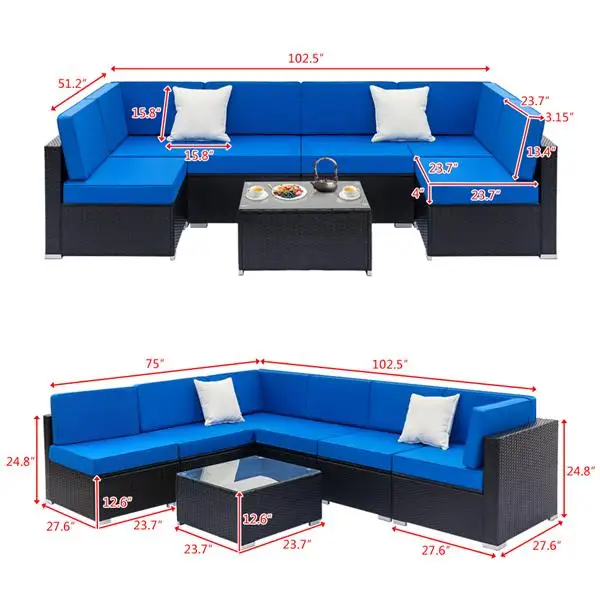 

Fully Equipped Weaving Rattan Sofa Set with 2pcs Middle Sofas & 4pcs Single Sofas & 1 pc Coffee Table Black Embossed - Woven Rat