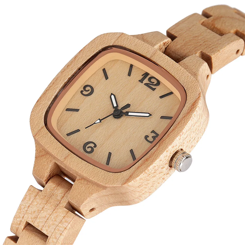 

REDFIRE Pure Maple Wood Women's Watch Hot Fashion Square Dial Elegant Wooden Bangle Watch for Lady Hidden Clasp reloj femenino