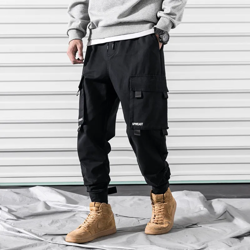 

Mens Cargo Pants Fashion Streetwear Joggers Men Elastic Waist Big Pocket Trousers HH109