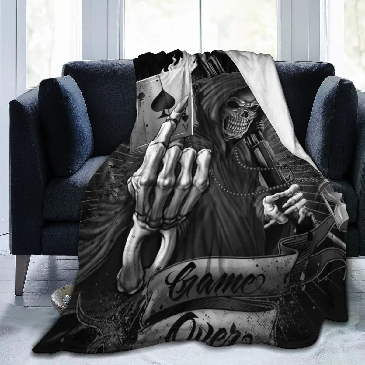 

Manta de franela con estampado de calavera en 3D, manta suave, cuadrada, Retro, para Picnic, nueva moda