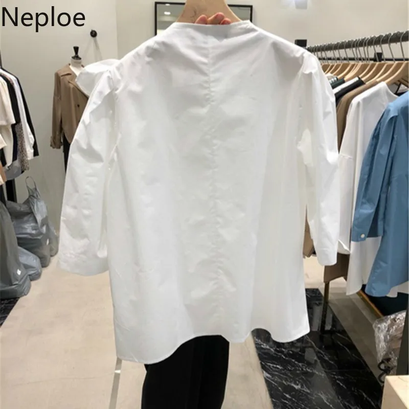 Блузка Neploe с бантом Женская Весенняя однотонная блузка воротником-стойкой и