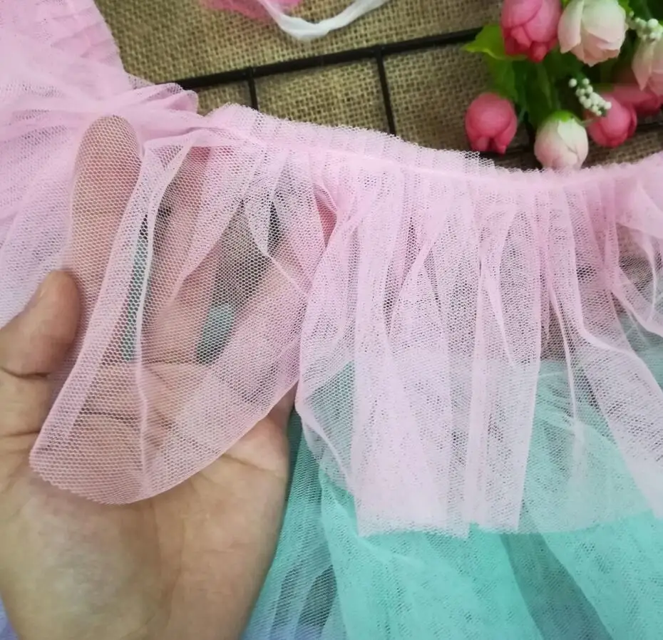 1 м плиссированные тюлевые кружевные ткани 12 см DIY Швейные ленты синий фиолетовый