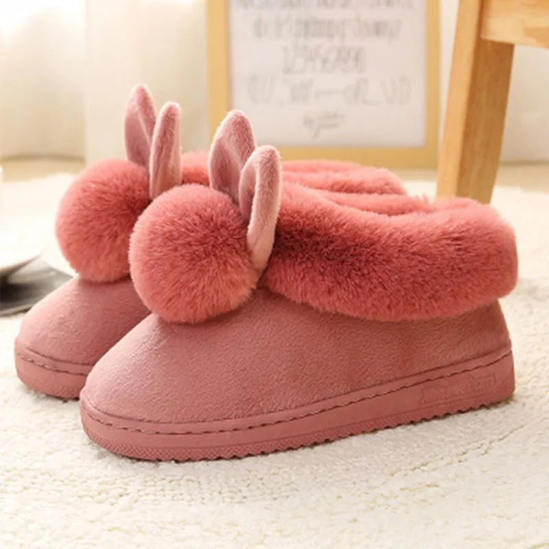 

Autumn Winter Cotton Slippers Fur Rabbit Home Warm Thick Bottom Indoor Cotton Shoes Womens Slippers Cute Fluffy Cat Slippers