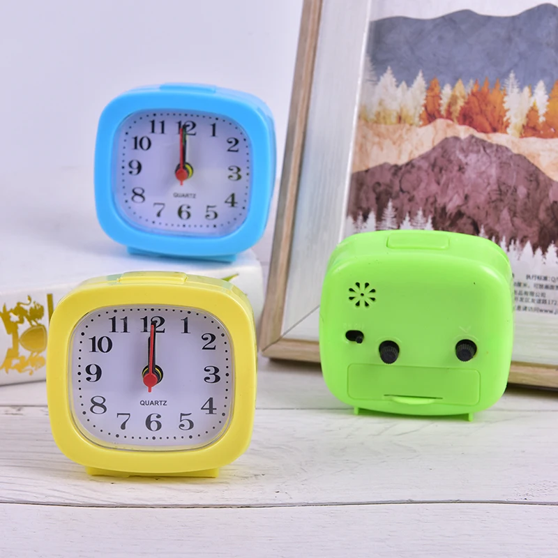 For Student Alarm Clock Bedroom Desk Square Small Bed Compact Travel Quartz Beep Clock Cute
