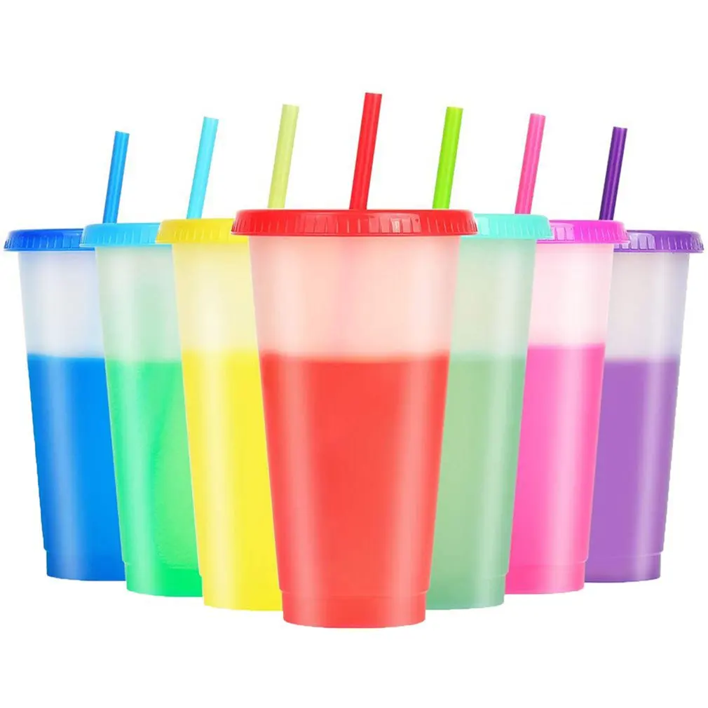 

1pc Color Changing Cups With Lids Straws Reusable Bulk Tumblers Plastic Cold Cups Water Bottle Drinkware Cup