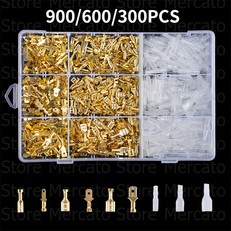 

900/600/300PCS 2.8/4.8/6.3mm Female Male Spade Wire Butt Connectors Lugs Battery Starter Cable Splice Crimp Terminals Kit