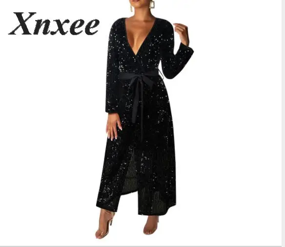 Женское платье с длинными рукавами Xnxee золотистое блестящее Сетчатое женская