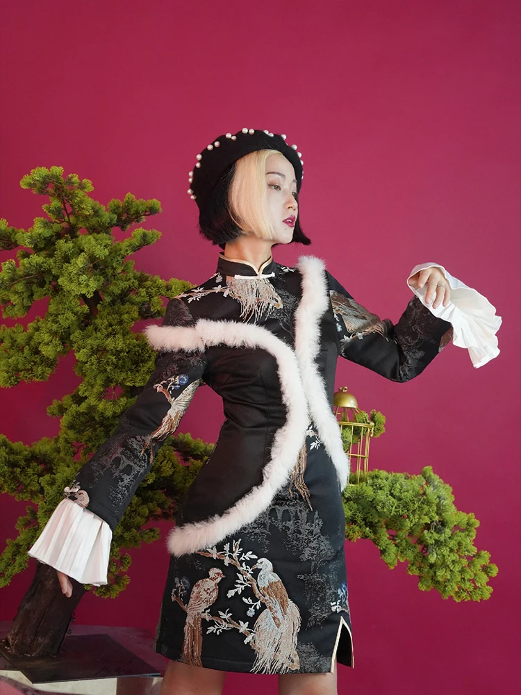 

Four catties self-made ink warbler Chinese ancient style retro improved daily young girl cheongsam dress summer