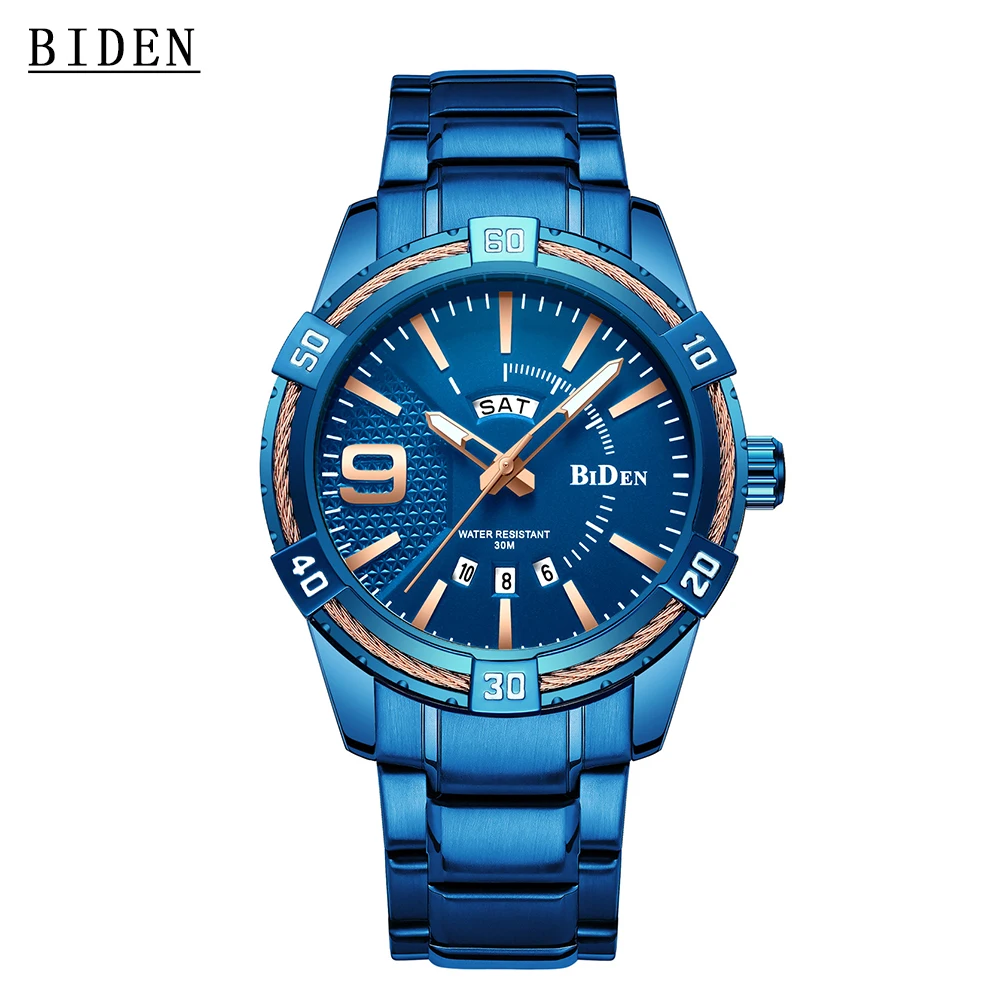 Роскошные часы мужские водонепроницаемые из нержавеющей стали с календарем и