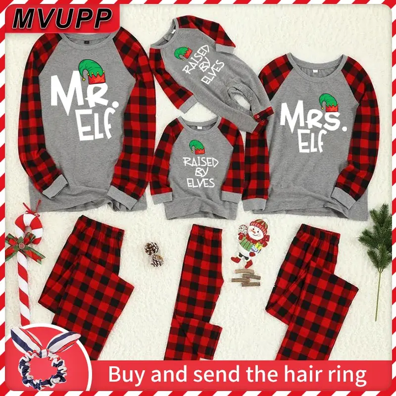 Семейные рождественские пижамы мистер эльф Пижама клетчатая с забавным принтом
