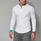 Мужская хлопковая футболка с V-образным вырезом и длинным рукавом, размеры до 4XL