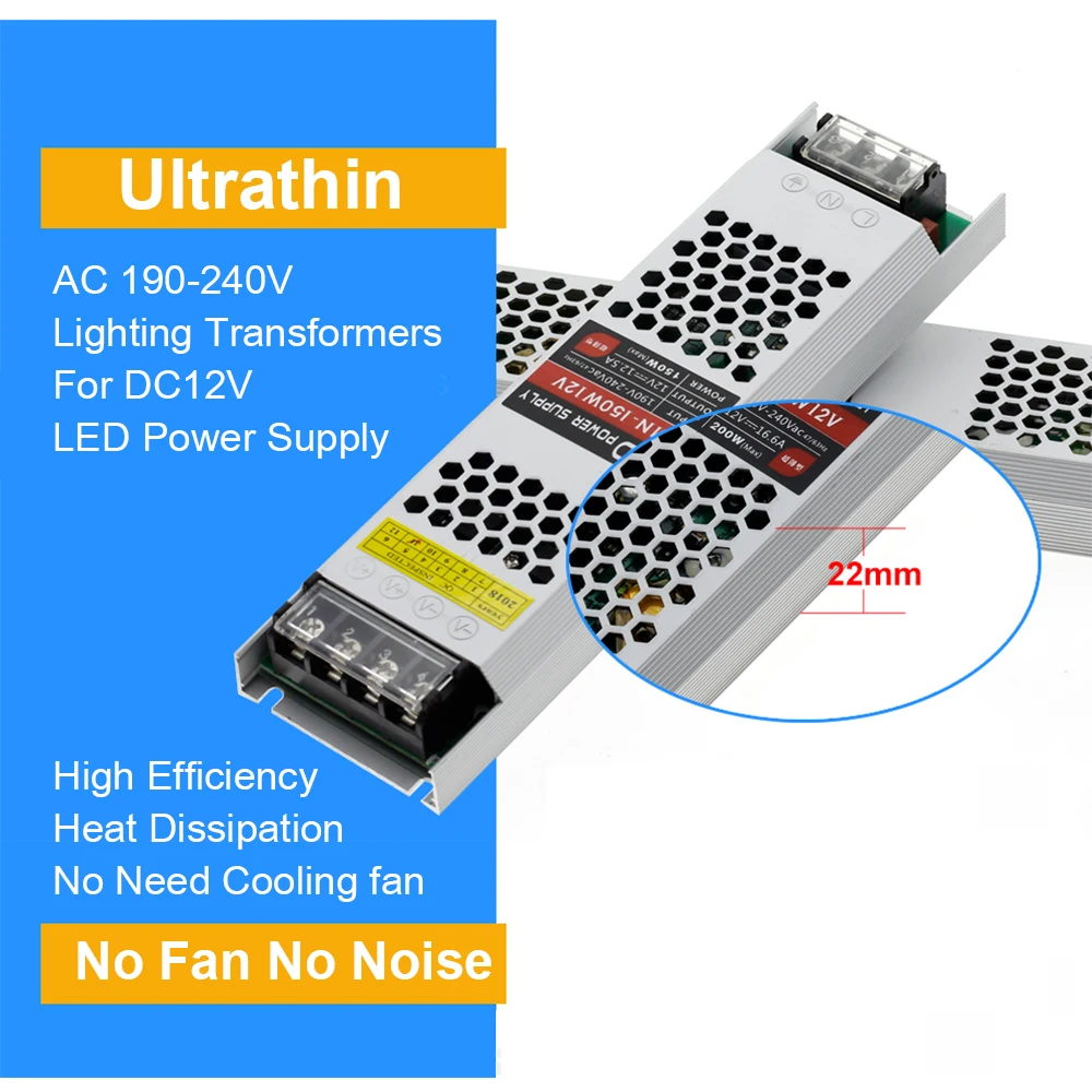 Ультра тонкий светодиодный Питание DC 12V LED трансформаторы 60W 100W 150W 200W 300W 400W AC190-240V драйвер для Светодиодный полоски