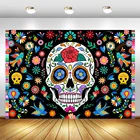 День мертвых фон для фотографии Мексиканская фиеста сахарный череп цветы диадема смертос украшение Баннер
