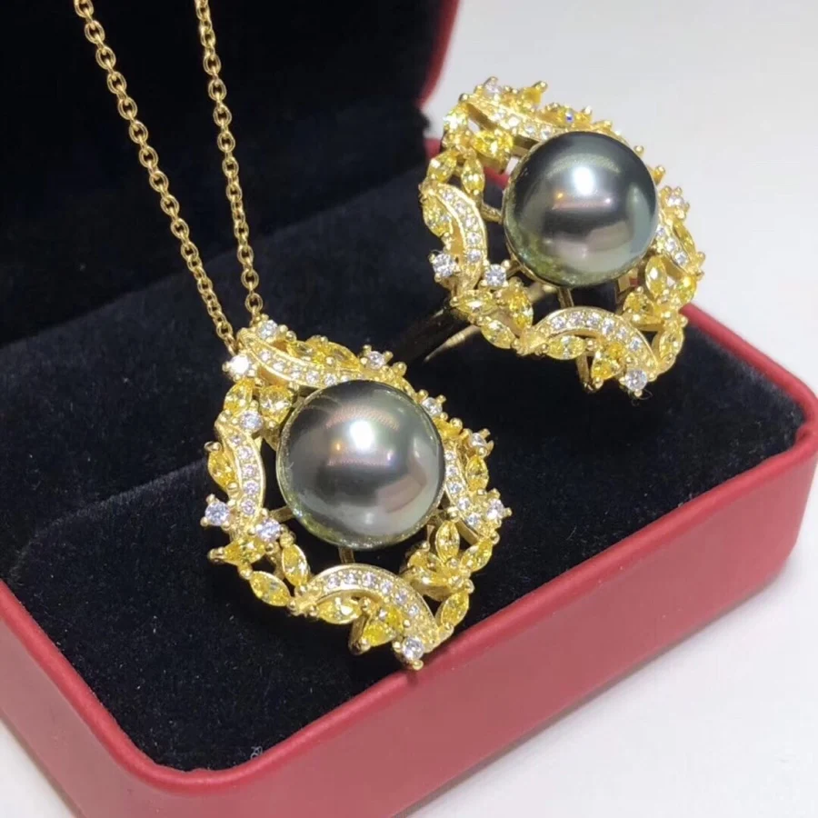 Ювелирные изделия из чистого серебра 925 пробы с натуральным океаном Таити черный