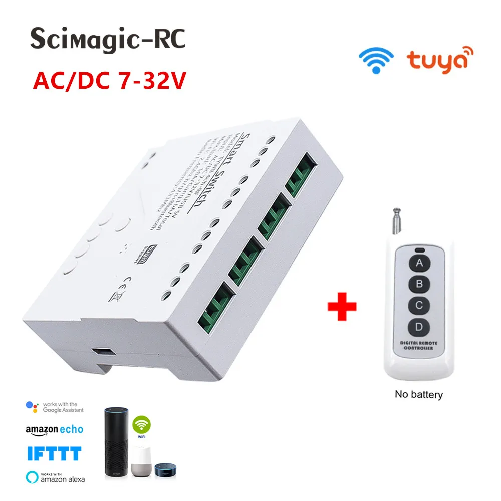 Беспроводной переключатель Wi-Fi умный модуль 4CH DC5V 12 В 32 24 110 220 Inching Self-lock RF433 NO NC COM 10A
