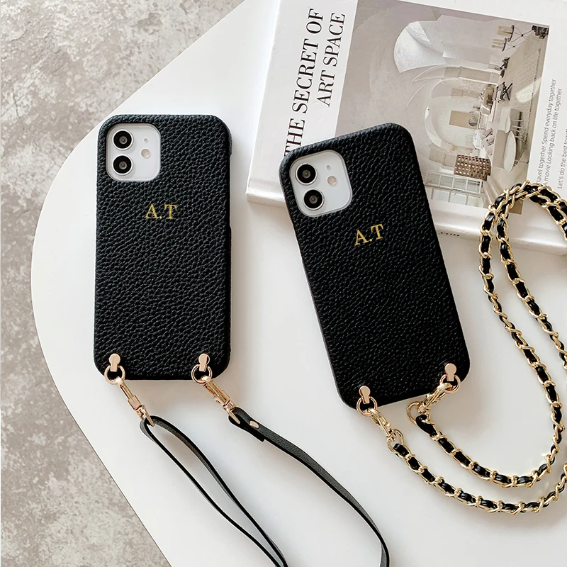 Custom Initial Name Crossbody Strap Cord Luxury Crocodile Leather Phone Case For iphone 14 14ProMax 14Plus 13Promax 13 12 1Cover