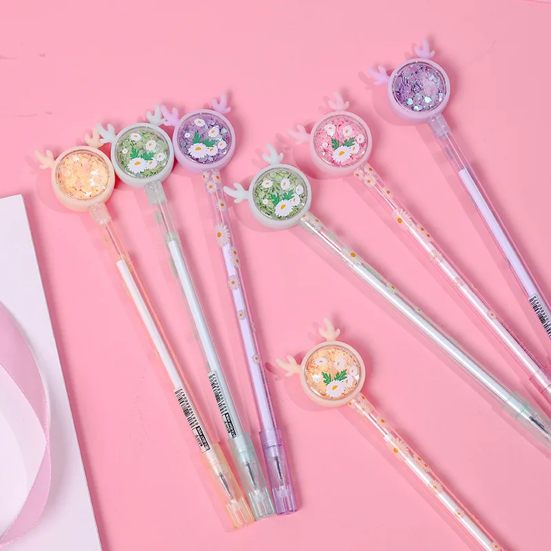 

Ручка гелевая Kawaii с оленями и блестками, 0,38 мм, черные чернила, ручка для подписи, рекламный подарок, Канцтовары, школьные принадлежности