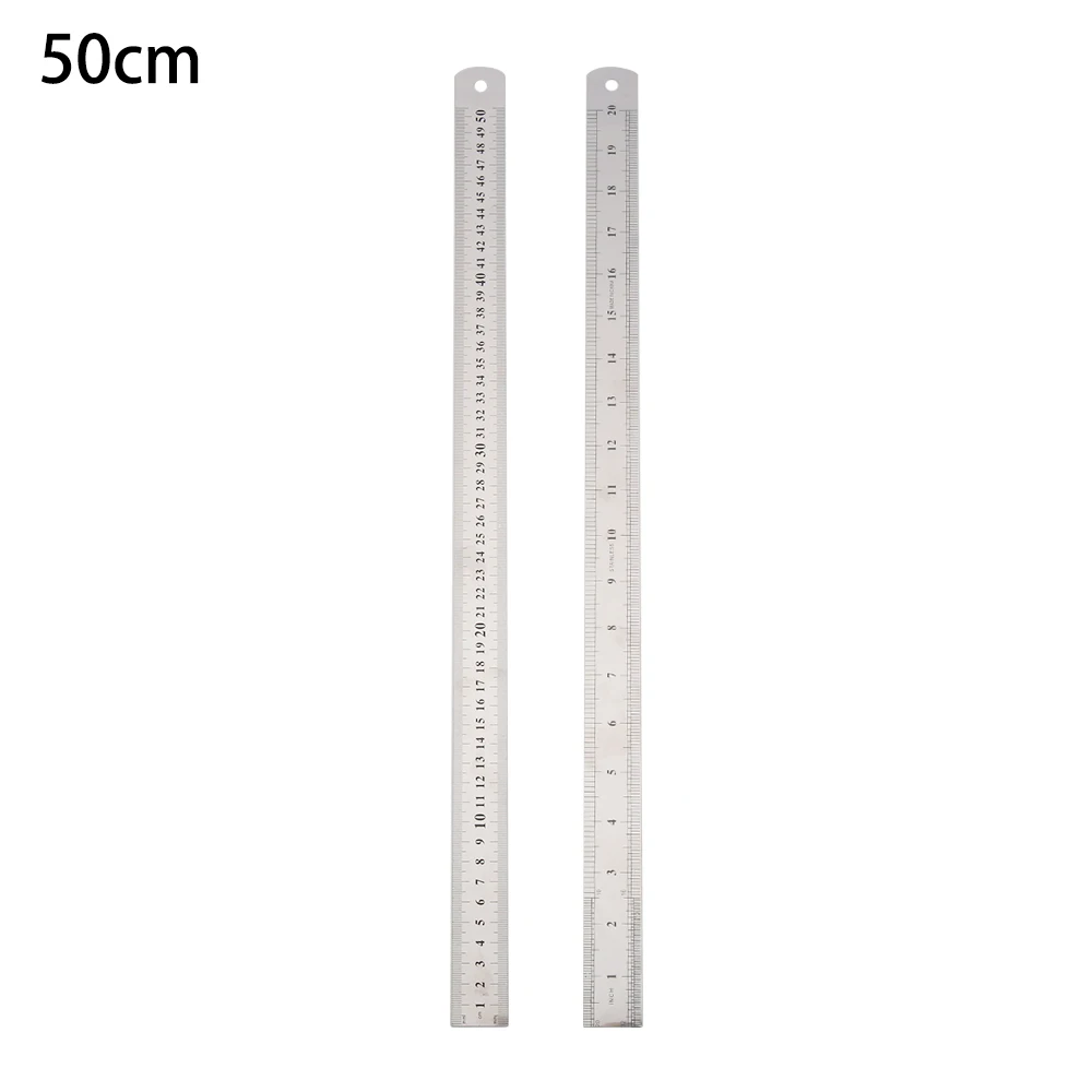 50cm 30 см/50 см Прецизионный Металлический измерительный инструмент Студенческая канцелярская линейка прямая Метрическая имперская нержавеющая сталь двухсторонняя - Цвет: 50cm