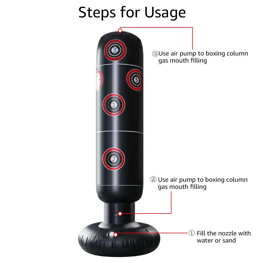 Inflatable Boxing Punching Bag Free Standing Post Column Adult Kids Fitness Training Equipment | Спорт и развлечения