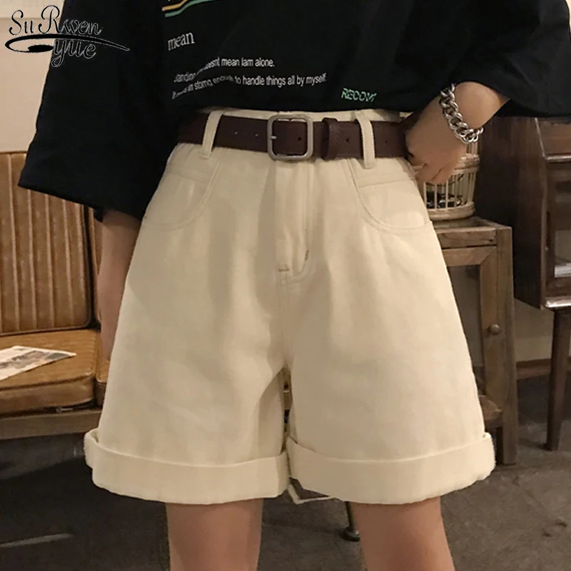 Женские свободные джинсовые шорты с широкими штанинами повседневные однотонные