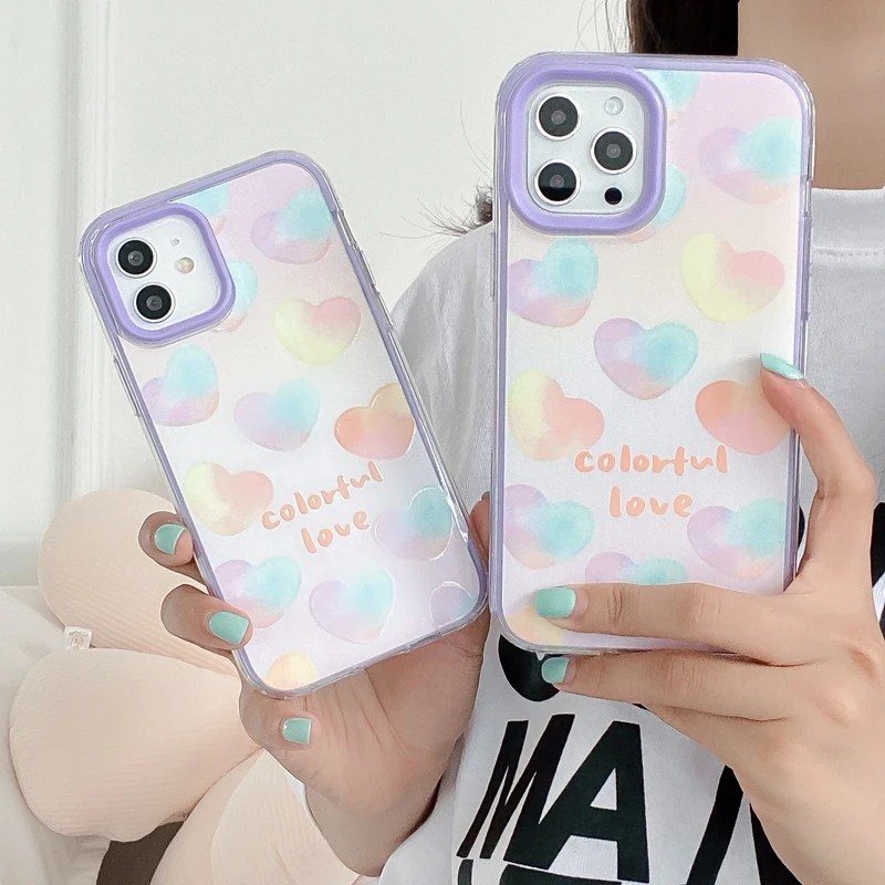 

Милый цветной чехол с градиентом в виде сердец для iPhone 12 11 Pro Max X Xs Max Xr 7 8 Puls SE 2020, чехлы, мягкий чехол из ТПУ