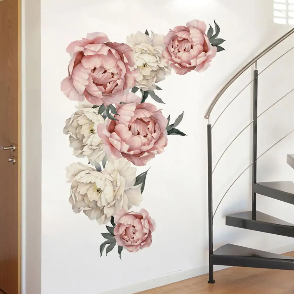 

Pink Peony Flower Wall Stickers Romantic Flowers Home Decoration For Bedroom Living Room DIY Wall Sticker Spray Wall Stickers