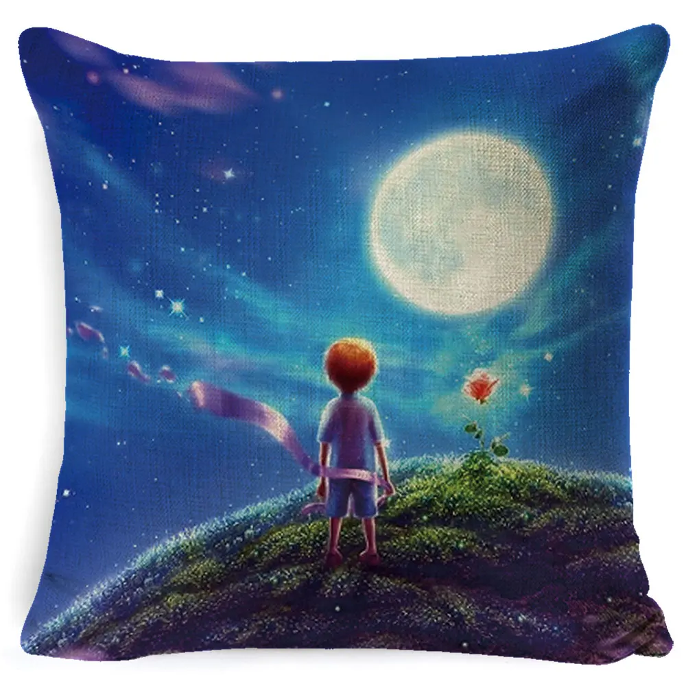

Fokusent Kids' Room Decoration Fairy Tale Little Prince Sofa Throw Pillow Case Cute Cartoon Stars Picking Animals Cushion Cover