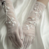 handmade flower bridal gloves lace transparent bride wedding gloves mesh wedding gloves for bride white gloves